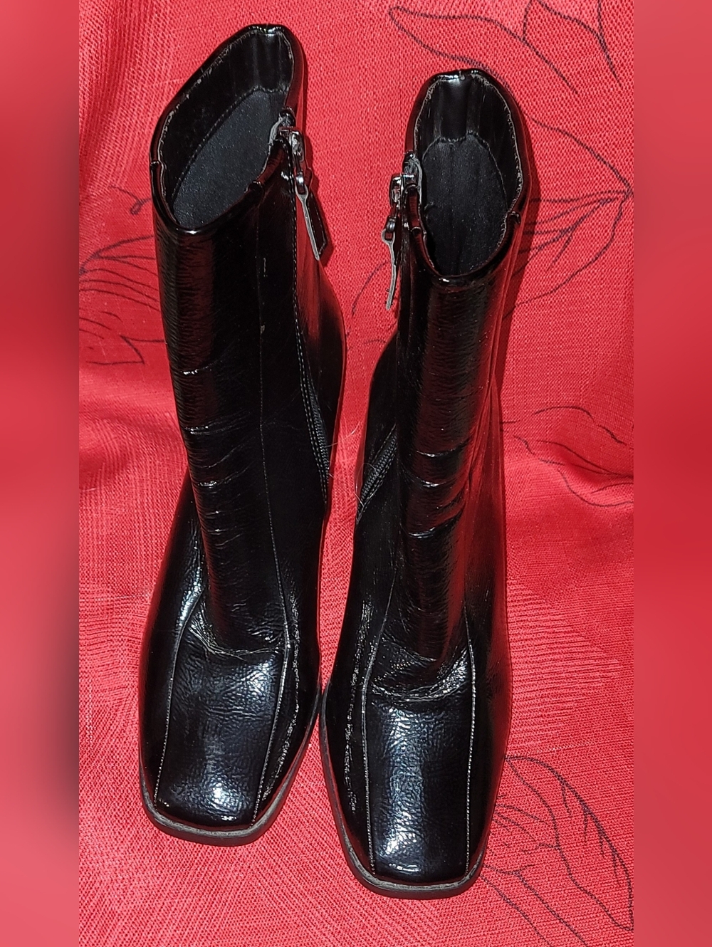 Nasty Gal Black Patent Square-Toe Zip Ankle Booties